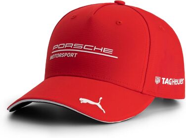 Кепка PUMA Porsche Motorsport з вигнутим козирком, логотипи Porsche Motorsport та спонсорів, червона