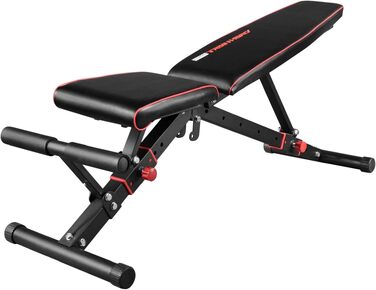 Професійна лава для гантелей TrainHard Deluxe з опорою для ніг, регульованим сидінням та спинкою, складана тренажерна лава (сертифікат EN957)