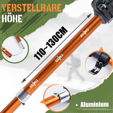 Телескопічні палиці для скандинавської ходьби та трекінгу 2 шт, складані (110-130 см), алюмінієві з гумовими наконечниками та сумкою, помаранчеві