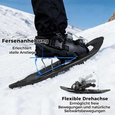 Снігоступи COSTWAY з підйомником, розмір 35-45, до 68/90 кг, комплект з трекінгових палиць та сумки, для чоловіків, жінок та підлітків (EUR 35-40, чорний)