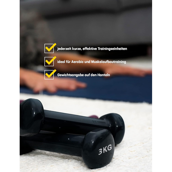 SPORTINATOR Набір гантелей 2 шт. по 3 кг, шестигранні, чорні, для дому та спортзалу, універсальні, класичний дизайн