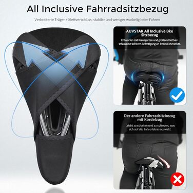 Гелевий чохол на сидіння велосипеда AUVSTAR, дихаючий, преміум-якість, для гірського велосипеда, підходить для чоловіків та жінок, чорний