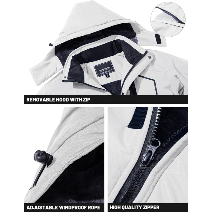 TACVASEN чоловіча зимова водонепроникна вітрозахисна куртка з флісовою підкладкою, для катання на лижах, дощовик з капюшоном, армійного кольору (XXL, білий)