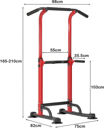 Power Tower Sogesfurniture: турнік, турнічок, штанга для дому, регульована висота 165-210 см, чорний/червоний