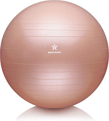 М'яч для фітнесу BodyMate: фітбол для йоги, тренувань спини та офісного використання, 65 см, рожеве золото (з насосом та E-book)