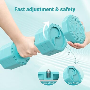 Набір гантелей Yoleo регульовані 2/4 шт. для дому, 2 кг, 3 кг, 4 кг, 5 кг, з м'яким TPU-покриттям, для тренувань всього тіла (блакитні)
