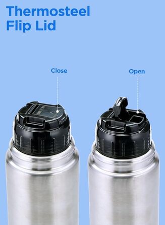 Термос Milton Thermosteel Flip Lid 1 л, вакуумна ізоляція, пляшка для води з кришкою-клапаном, нержавіюча сталь, герметична, срібляста