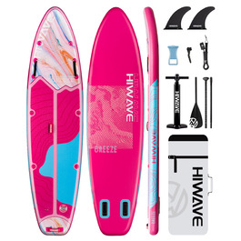 SUP-дошка надувна Hiwave Breeze Pink 335x86x15 см, вантажопідйомність 190 кг, для океану та озера, з 3-частинним регульованим веслом