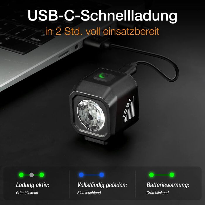 Передній велосипедний ліхтар Tavaler LED, USB-C зарядка, водонепроникний IPX5, сертифікований StVZO для гірських, шосейних та електровелосипедів