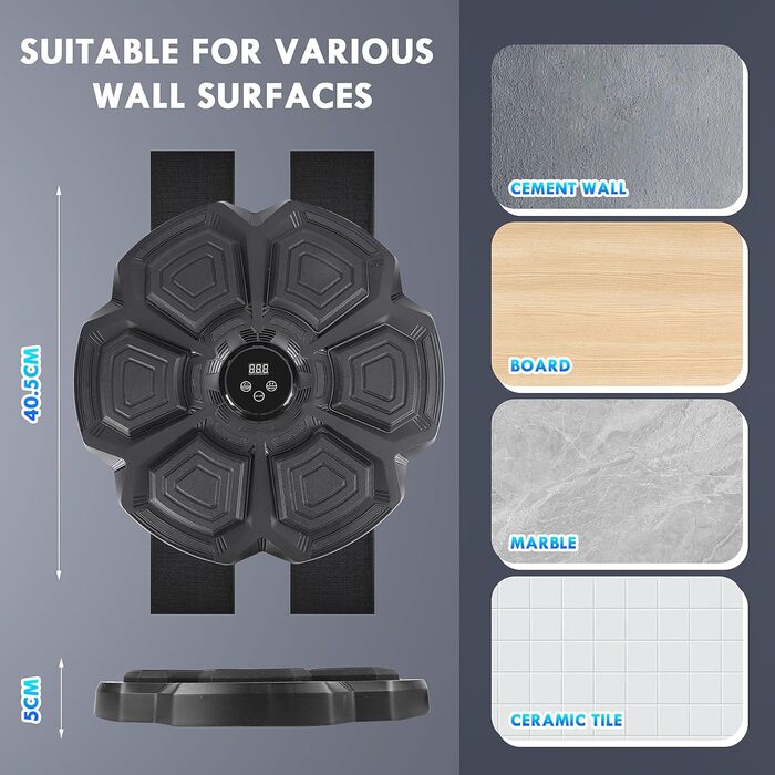 Електрична боксерська машина з Bluetooth, LED-підсвіткою та музикою Euakee. 9 режимів швидкості, функція підрахунку ударів, легка установка.