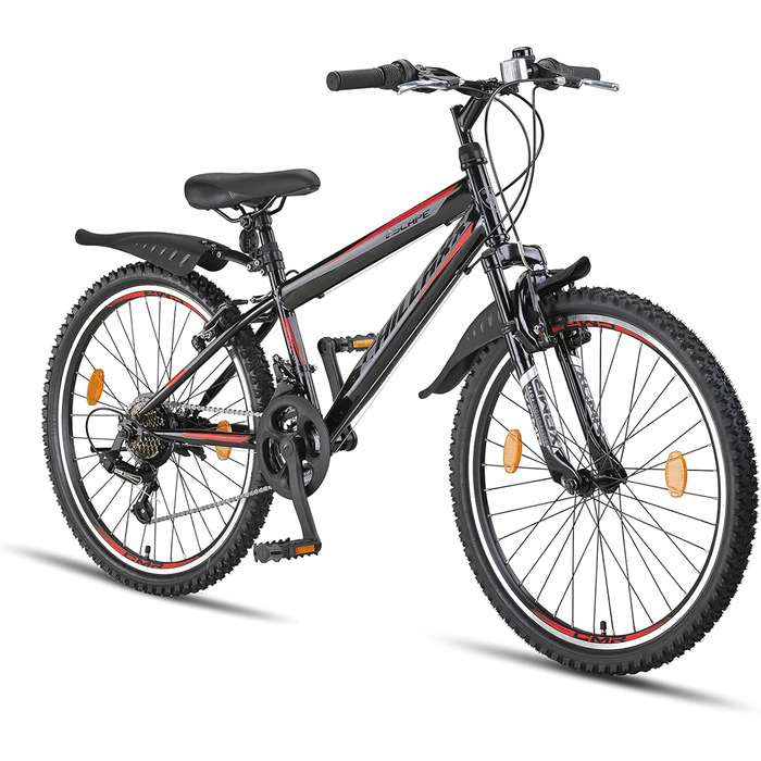 Гірський велосипед Chillaxx Bike Escape 24/26 дюймів, 21 швидкість, для дівчат, хлопців, чоловіків і жінок, чорний-червоний, V-гальма, преміум-якість