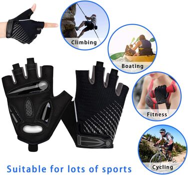 Фінґерлесс велорукавички з гелем, напівпальцеві рукавички для велоспорту, для жінок та чоловіків, дихаючі, неслизькі, для шосе, гірського велосипеда, тренувань, фітнесу, спорту (сірий, M)