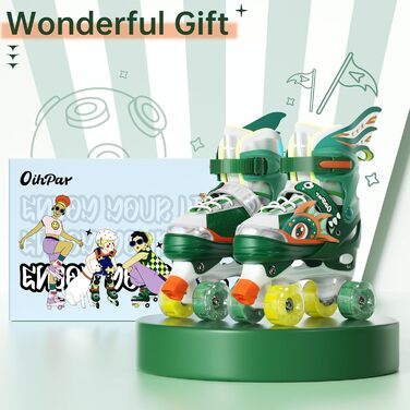 Дитячі ролики Quad Roller Skates з підсвічуванням коліс, регульовані по розміру, зелені (32-35)