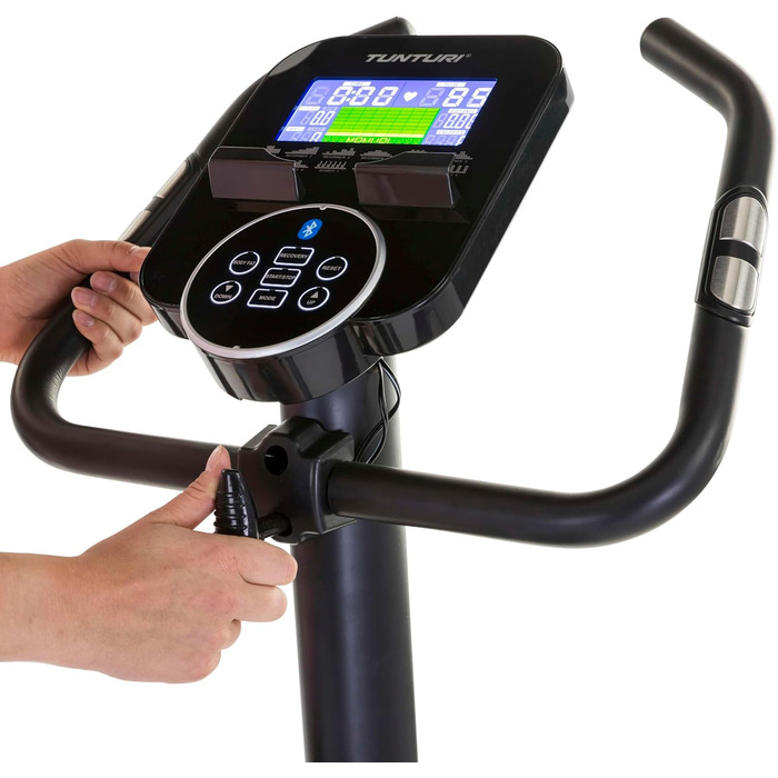 Велотренажер Tunturi FitCycle 70i/50i з LCD-дисплеєм, 32 рівнями навантаження, додатками Zwift та Tunturi Routes, сенсором пульсу, для дому, до 150 кг