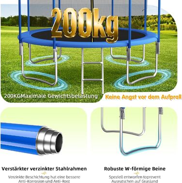 Трамплін Redkid Ø 305/366 см з сіткою, драбиною та баскетбольним кільцем. Максимальне навантаження 440 фунтів