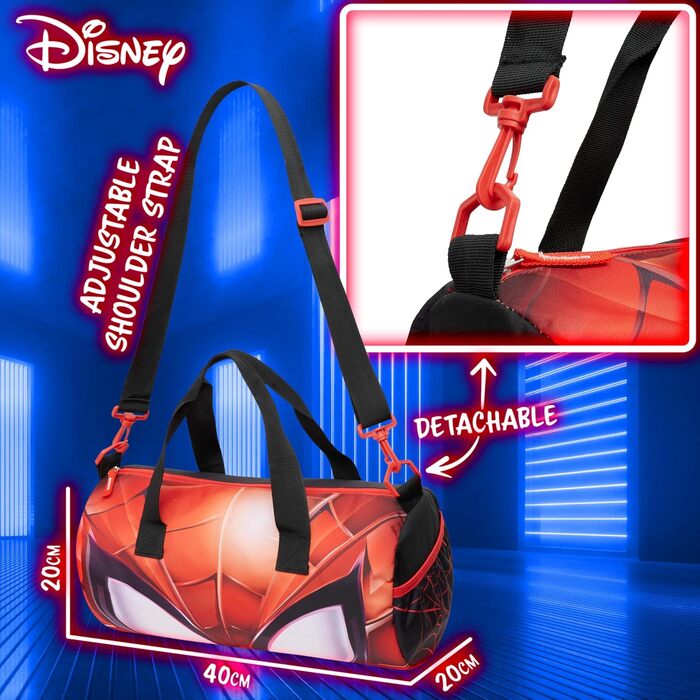 Дитяча спортивна сумка Disney Spiderman 40x20x20 см, чорна/червона, з двома боковими кишенями та регульованим ременем, для фітнесу та спорту