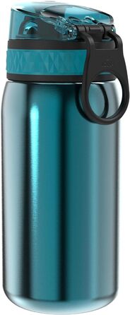 Дитяча пляшка для напоїв ion8, нержавіюча сталь, 400 мл, без ізоляції, не протікає, відкривається однією рукою, безпечне закриття, можна мити в посудомийній машині, з клапаном, ручка для перенесення, легко чиститься, класичний колір аква