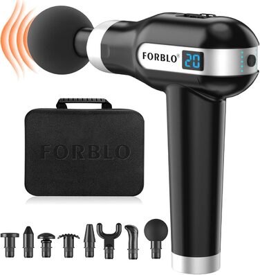 Масажний пістолет FORBLO, 20 швидкостей, 6 насадок, електричний масажер для шиї та спини, для жінок і чоловіків, чорний