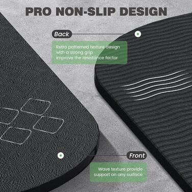 Килимок для йоги Soontrans 183x68 см, 8 мм, TPE з опорами, наколінниками та еспандером. Чорний