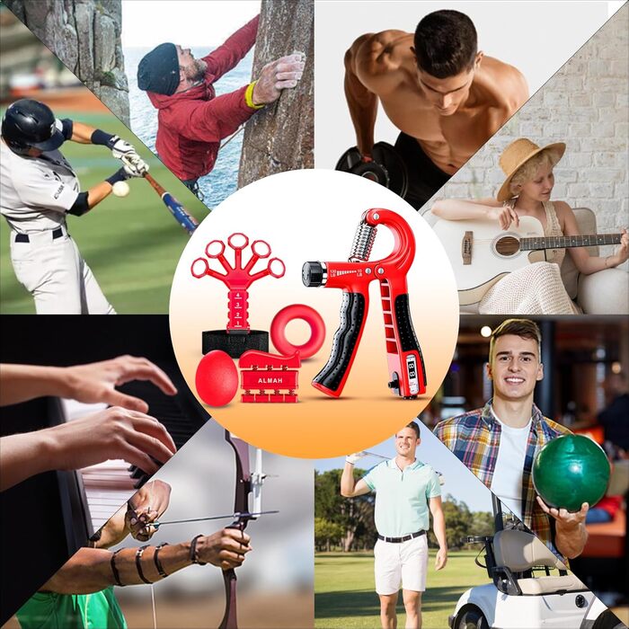 Набір тренажерів для рук ALMAH (5 шт.): для пальців, зап'ястя, збільшення сили хвата. Тренажер пальців, Fingerstrecker, Stressabbau-Griffkugel.