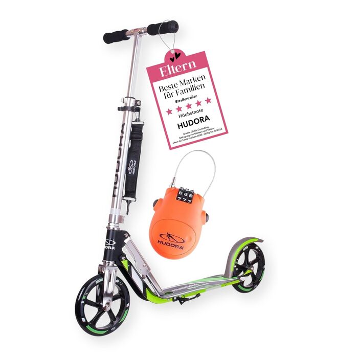 Самокат HUDORA BigWheel 205 алюмінієвий, складаний, з підніжкою та замком - для дітей та дорослих до 100 кг