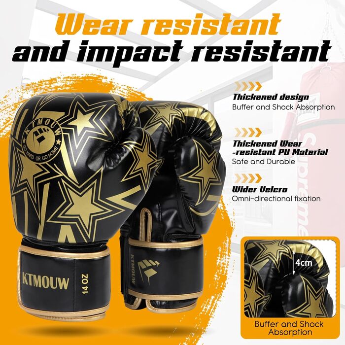 Боксерські рукавички KTMOUW для Муай Тай, кікбоксингу, MMA, спарингів, чорні, для дорослих чоловіків і жінок