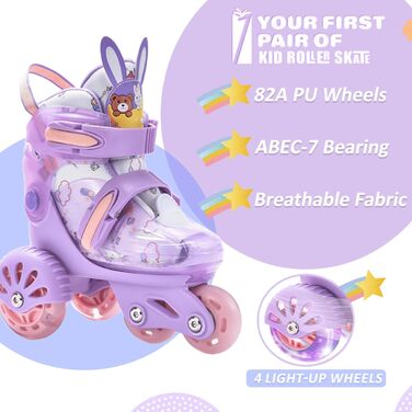 Роликові ковзани ERNAN для дітей, регульовані, для дівчаток та хлопчиків, безпечні, з великими колесами (фіолетовий)