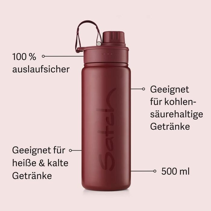 Пляшка для води satch з нержавіючої сталі 0,5 л, BPA-free, герметична, підходить для газованої води, гарячих і холодних напоїв, Black Graffiti - червона