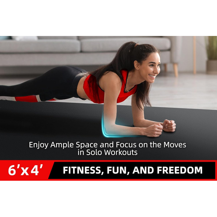 Йога-мат GymCope XXL 183x122 см, товщина 7 мм, нековзкий фітнес-килимок для тренувань вдома, кардіо, стрибків, високої щільності, чорний