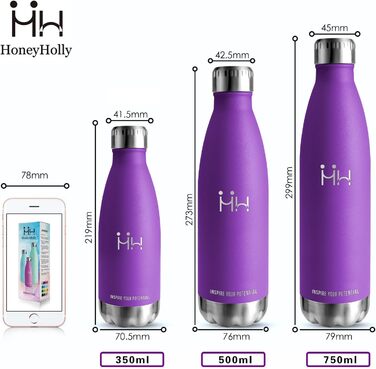 Термопляшка HoneyHolly 750 мл з нержавіючої сталі - спортивна, BPA-Free, для фітнесу, вело, з вуглекислим газом, темно-фіолетова
