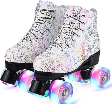 Жіночі класичні ролики для катання, ролики з 4 колесами в дворядний, комфортні ролики для початківців, LED ролики (білий, 36)