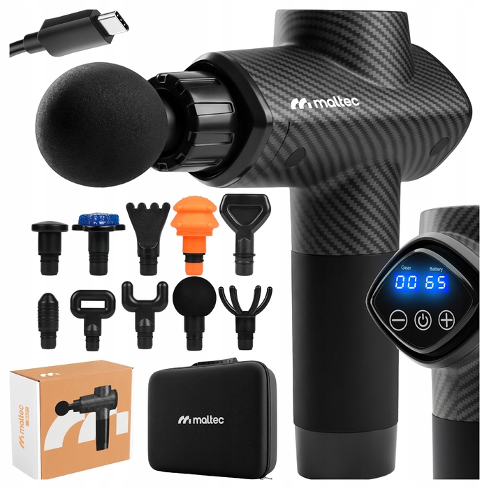 Перкусійний масажер Maltec акумуляторний, чорний, 24 Вт
