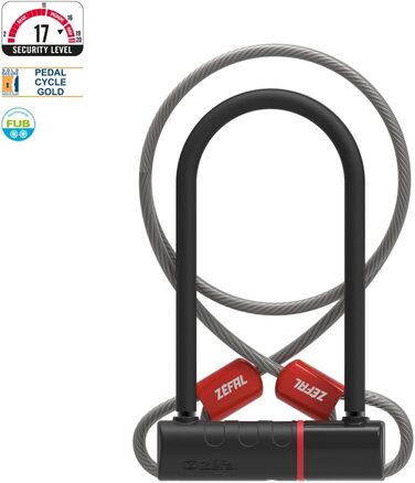Замок Zefal K-Traz U17 для велосипеда, електровелосипеда, скутера, мотоцикла: сталевий бугель, кабель 120 см, чорний