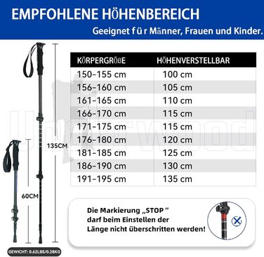 Телескопічні палиці для скандинавської ходьби та трекінгу, ультралегкі алюмінієві палиці для гірських походів з антишоковою системою, комплект 2 шт, чорні