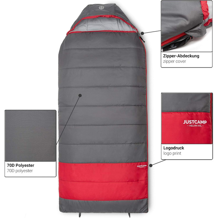 Сплячий мішок Justcamp Melvin XXL 4 сезони для дорослих, сірий