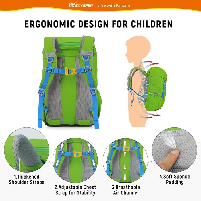 Дитячий рюкзак SKYSPER 15L - легкий та комфортний для хлопчиків та дівчаток (світло-зелений)