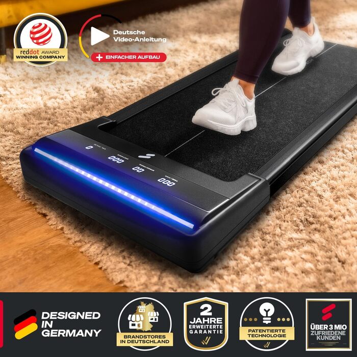 Біговий доріжка Sportstech Walking Pad для дому та офісу, компактний, тихий, з LED-дисплеєм, керування від пульта, сумісний з додатком, sWalk Lite/Lite Plus (чорний)