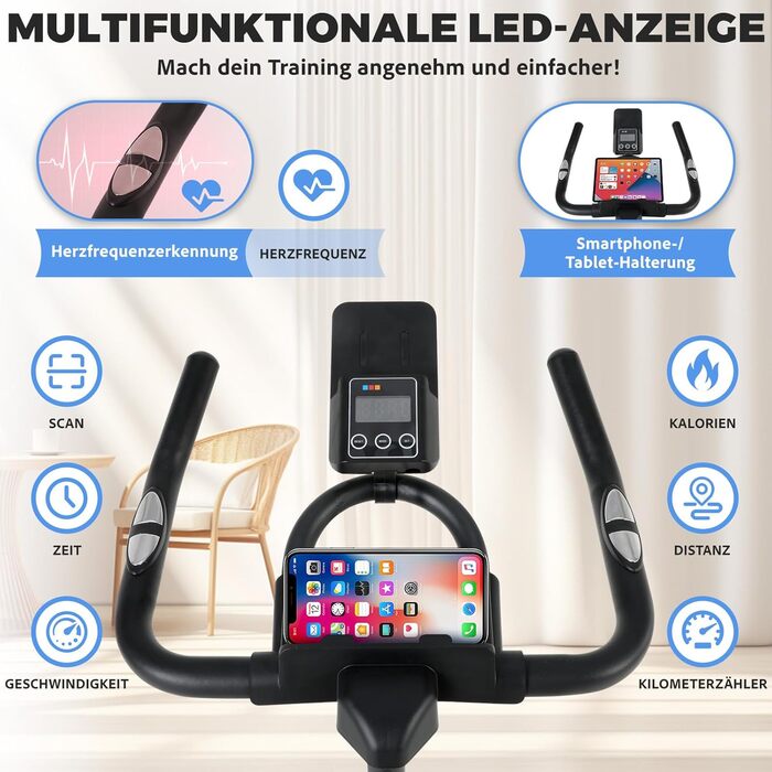 Велотренажер Heimtrainer S100 з регульованим опором, LED-дисплеєм, датчиком пульсу та тримачем для смартфона/планшета