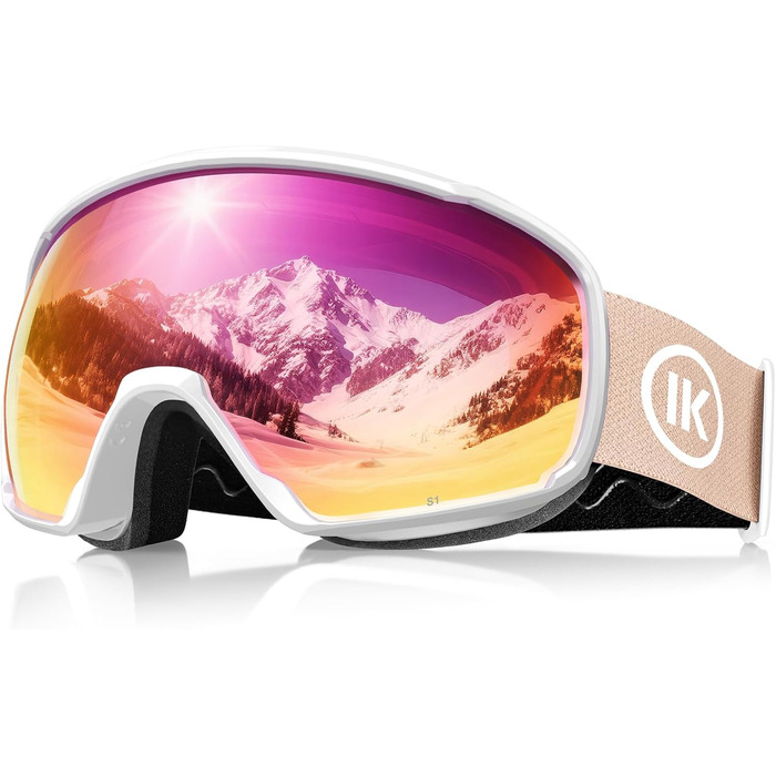 Окуляри гірськолижні Innerking OTG, Anti-Fog & UV400, для корекції зору з подвійним склом, чоловічі/жіночі/підліткові, для катання на лижах та сноуборді A1 – Чорний/Срібний (VLT 11 %) (A3 – Білий/Рожевий (VLT 46 %))