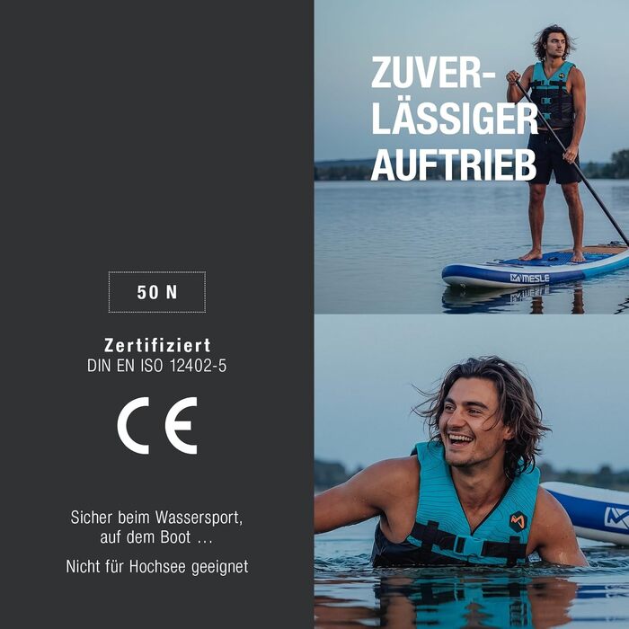 Жилет рятувальний MESLE H210 (M) зелений – для дорослих та дітей, Jetski, SUP, каяк, вейкбординг, 50N