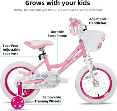 JOYSTAR Fairy - дитяче велосипед 16 дюймів для дівчаток 5-7 років з корзиною та стабілізатором, рожевий