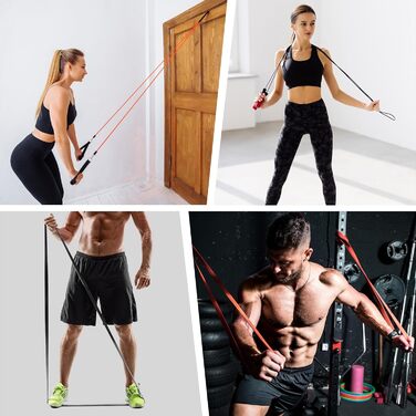 Набір еластичних стрічок для фітнесу з 5 рівнями опору, 2 ручками, 1 дверним анкером, сумкою для перенесення та інструкцією. Ідеально для йоги, силових тренувань чоловіків та жінок