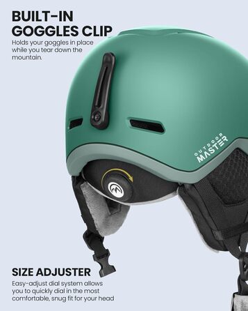 Лижний шолом OutdoorMaster MIPS для чоловіків та жінок, сноубордичний шолом з вентиляцією, полікарбонатна та EPS-основа, індивідуальна посадка, м'ятний, розмір S