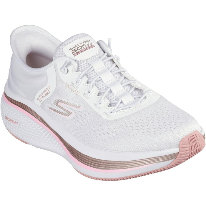 Кросівки Skechers Go Run Elevate 2.0 Banyan для жінок, білі, розмір 38.5 EU, текстиль, рожева окантовка
