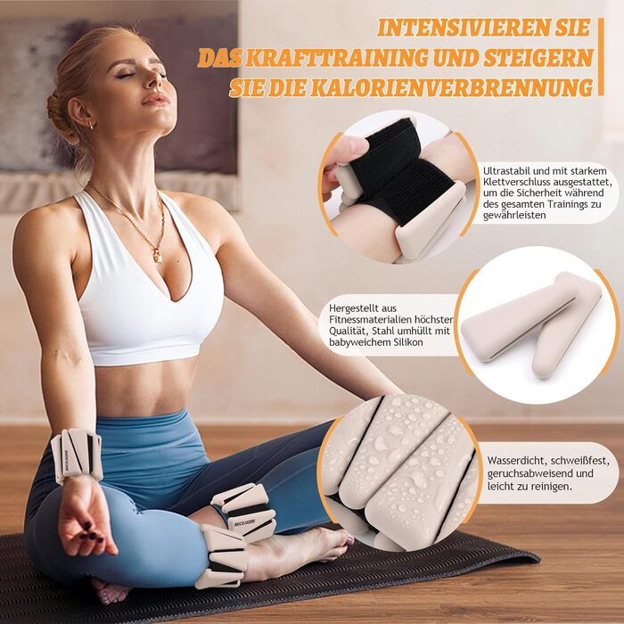 Набір обтяжувачів для ніг та рук BECOJADDE (0.45kg/0.9kg) - 2 шт. Регульовані манжети для занять фітнесом, йогою, пілатесом, ходьбою, бігом. Підходять для жінок та чоловіків. Колір: бежевий. Вага пари: 1.8 кг