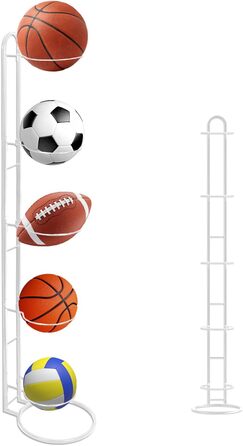 Підставка для м'ячів XIAQICA: тримач для 5 м'ячів, знімна конструкція, стабільна та міцна. Підходить для баскетболу та футболу (білий)
