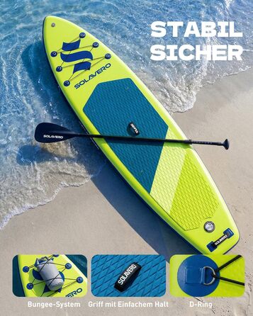 SUP дошка Solavero надувна з веслом та аксесуарами, 323x83x15 см, до 200 кг, блакитно-зелена, для початківців та сім'ї