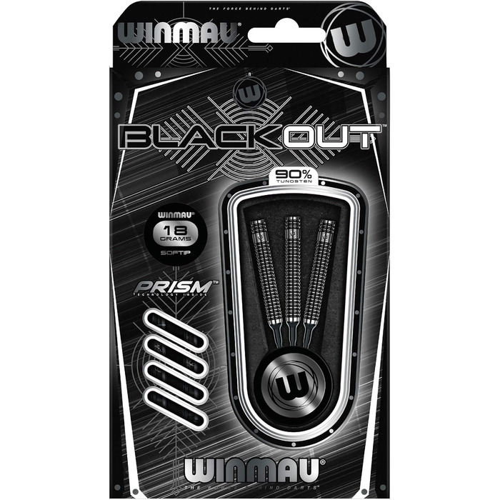 Дротики Winmau Blackout 90% вольфрам, м'який наконечник, рівний рифлений ствол