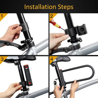 Замок для велосипеда U-подібний, 16 мм, міцний, чорний, з кріпленням, для шосе, гірських велосипедів