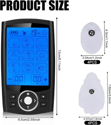 TENS пристрій для зняття болю: перезаряджуваний масажер з 36 програмами, EMS для спини, шиї, плечей, ніг (Чорний)